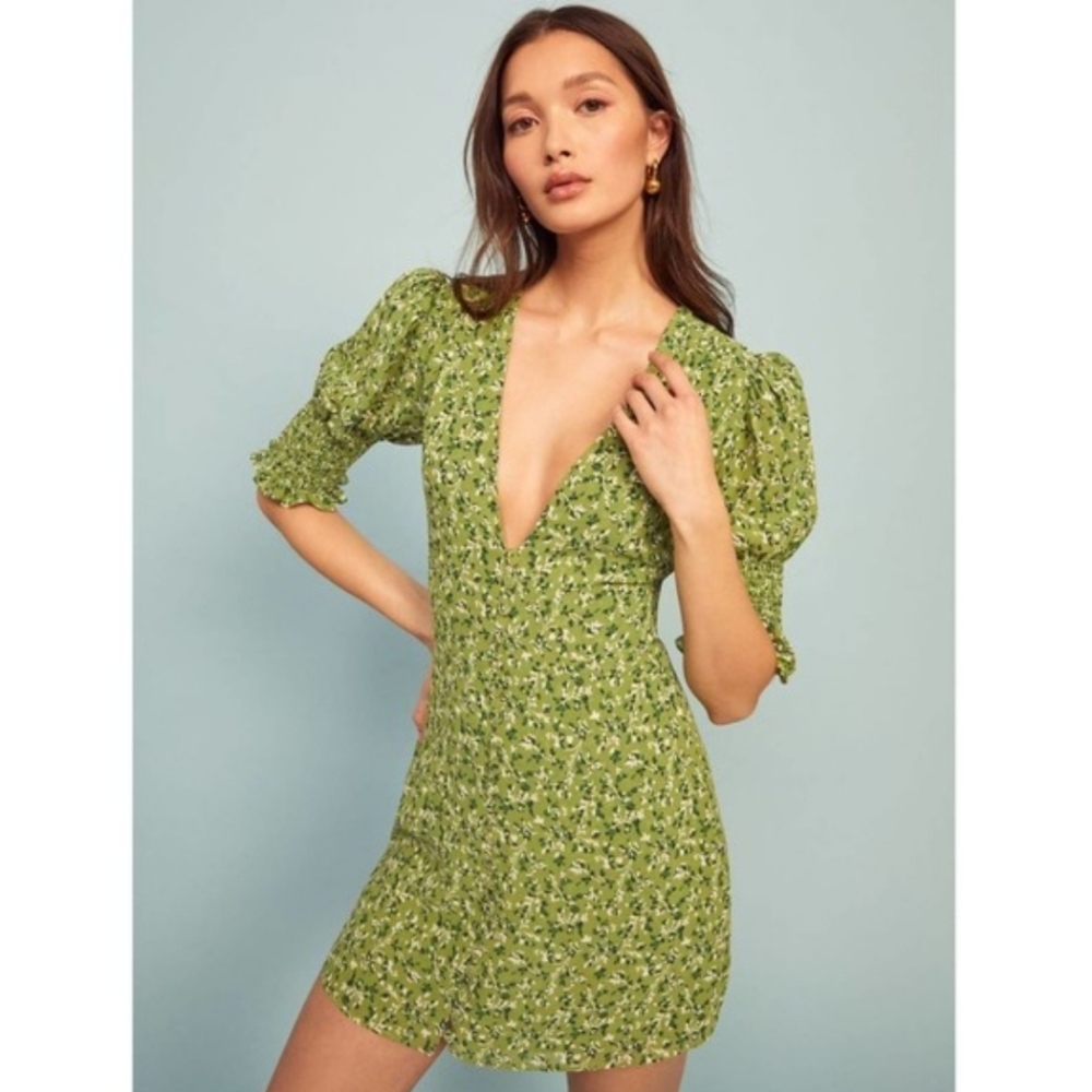Reformation Alison Mini Dress In Samantha Green Size 4